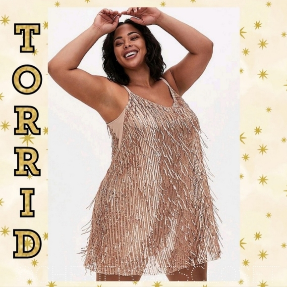 torrid | Dresses | Torrid Shimmer Gold Fringe Dress Nwt | Poshmark